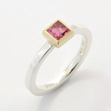 Silver ring with pink tourmaline in 18ct yellow gold