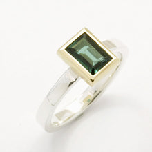Silver ring with green tourmaline in 18ct yellow gold